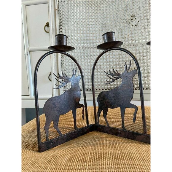 Metal 3 Taper Candle Holder Elk Zig Zag Design Candelabra, Outdoor, Rustic Decor - Picture 2 of 7